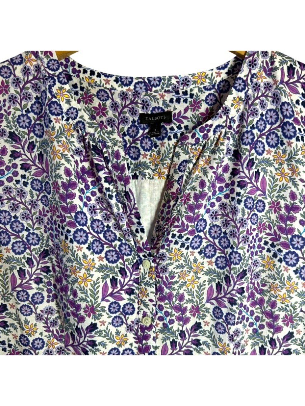 Talbots Purple Floral Cotton Button Front Dress Size 8 EUC Cottagecore - Picture 3 of 6